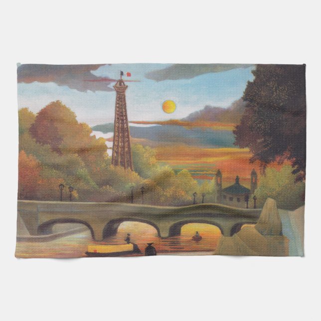 Henri Rousseau - Seine and Eiffel Tower in Sunset Tea Towel (Horizontal)