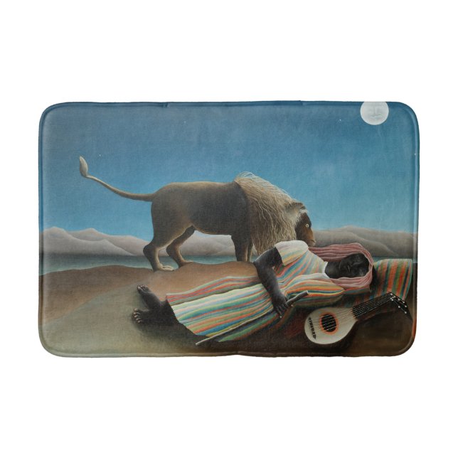 Henri Rousseau Sleeping Gypsy Lion Painting Bath Mat (Front)