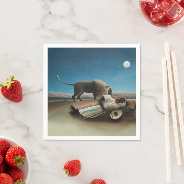 Henri Rousseau Sleeping Gypsy Lion Painting Napkin (Insitu)