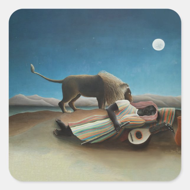 Henri Rousseau Sleeping Gypsy Lion Painting Square Sticker (Front)