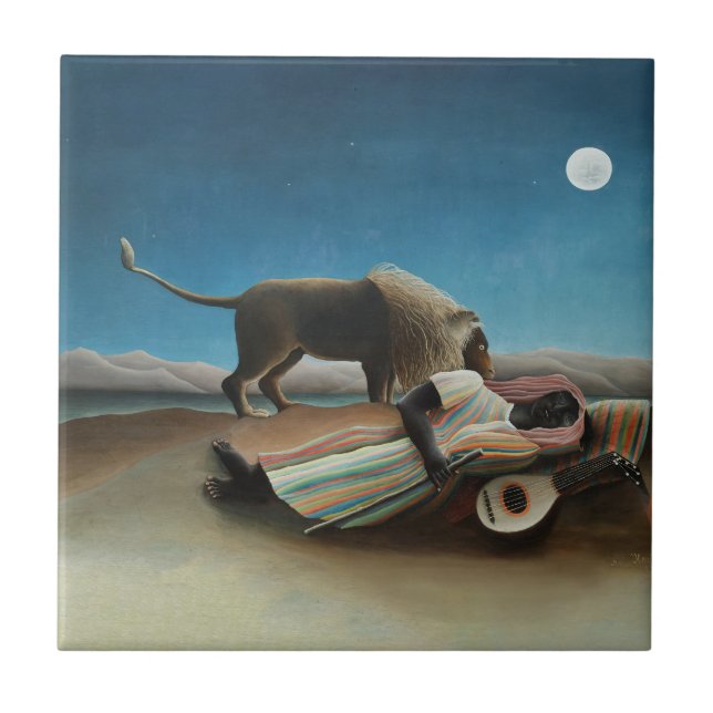 Henri Rousseau Sleeping Gypsy Lion Painting Tile (Front)