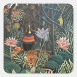 Henri Rousseau The Dream Jungle Flowers Naive Art Square Sticker