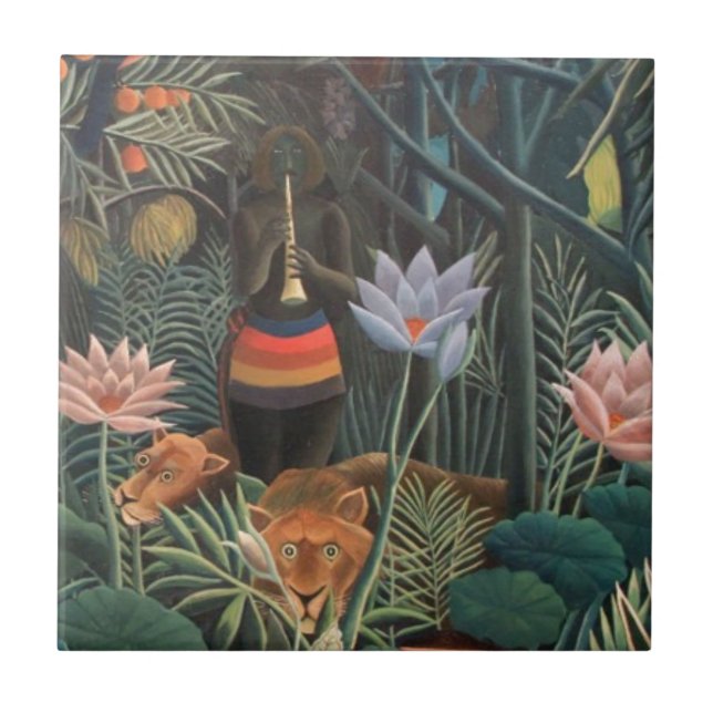 Henri Rousseau The Dream Jungle Flowers Naive Art Tile (Front)