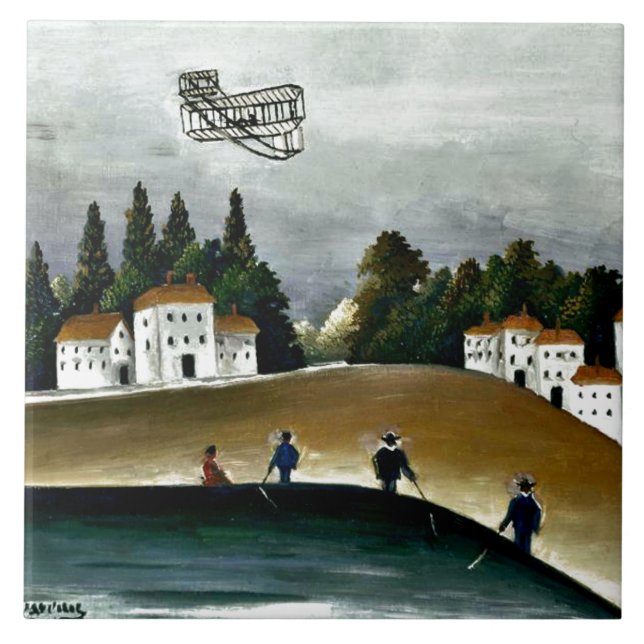 Henri Rousseau - The Fishermen and the Biplane Tile (Front)