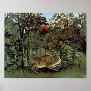 Henri Rousseau - The Hungry Lion Attacking Poster
