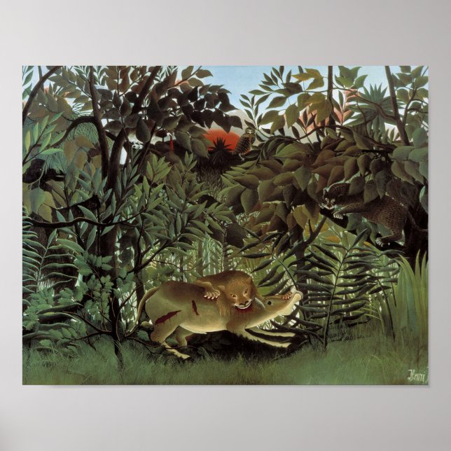 Henri Rousseau - The Hungry Lion Attacking Poster (Front)