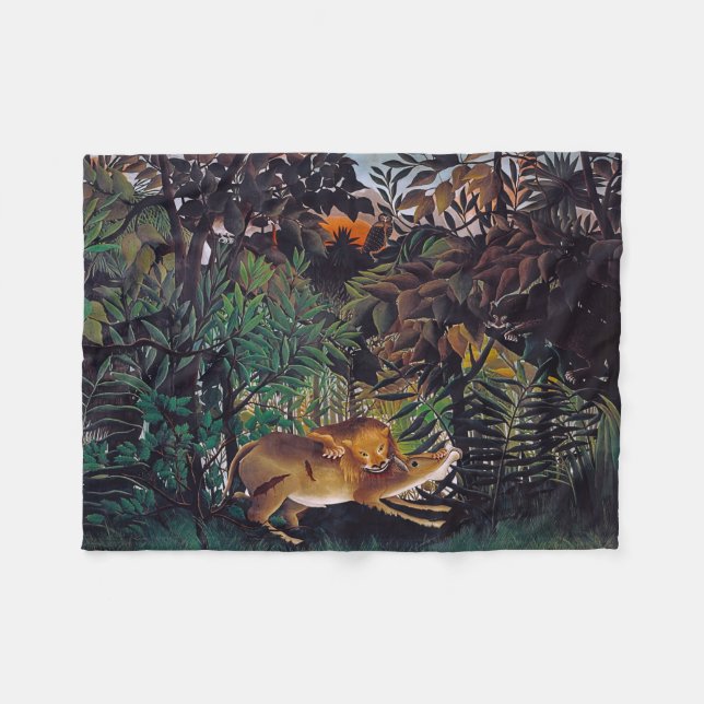 Henri Rousseau - The Hungry Lion Fleece Blanket (Front (Horizontal))