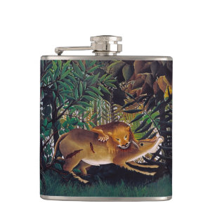 Henri Rousseau - The Hungry Lion Hip Flask
