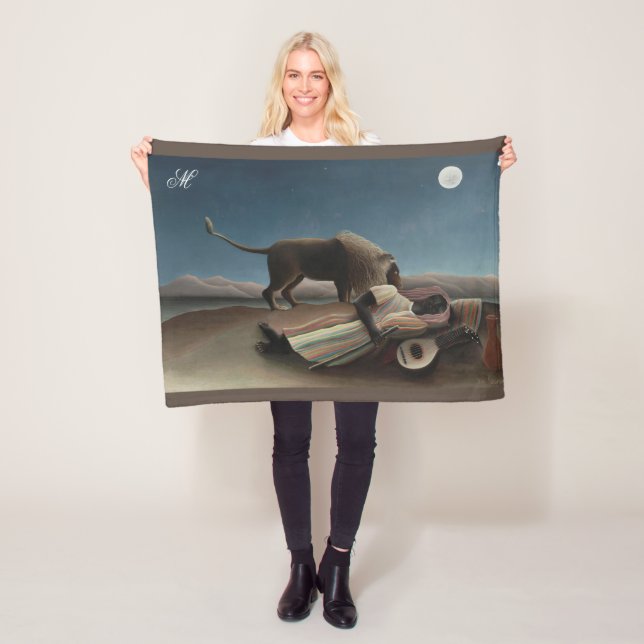 Henri Rousseau The Sleeping Gypsy with Artist Name Fleece Blanket (In Situ)