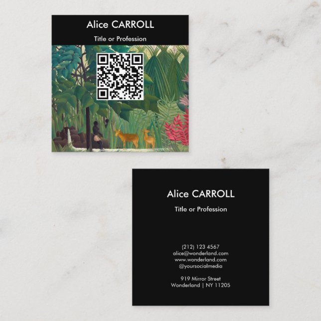 Henri Rousseau - The Waterfall - QR Code Square Business Card (Front/Back)