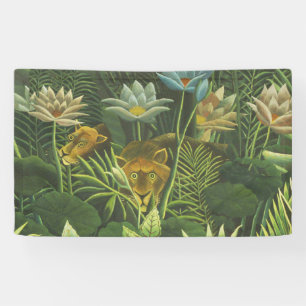 Henri Rousseau Tropical Jungle Lion Vintage Print Banner