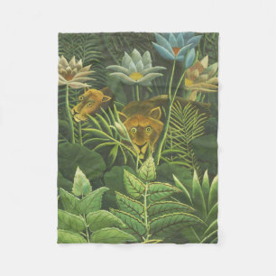 Henri Rousseau Tropical Jungle Lion Vintage Print Fleece Blanket