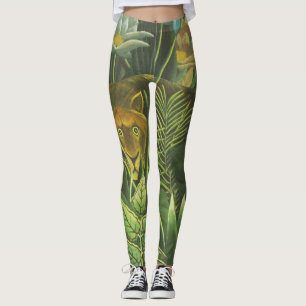 Henri Rousseau Tropical Jungle Lion Vintage Print Leggings