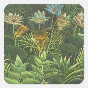 Henri Rousseau Tropical Jungle Lion Vintage Print Square Sticker
