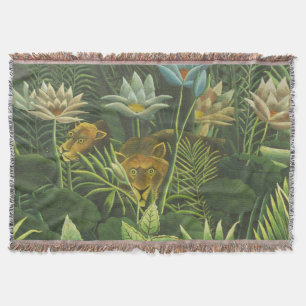 Henri Rousseau Tropical Jungle Lion Vintage Print Throw Blanket