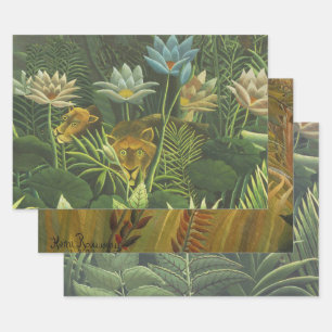 Henri Rousseau Tropical Jungle Lion Vintage Print Wrapping Paper Sheet