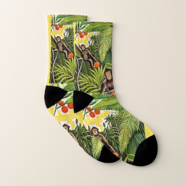Henri Rousseau, Two Monkeys in Jungle, Art socks (Pair)