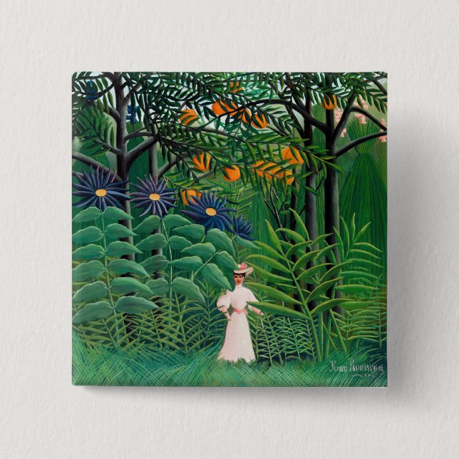Henri Rousseau - Woman Walking in an Exotic Forest 15 Cm Square Badge (Front)