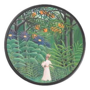 Henri Rousseau - Woman Walking in an Exotic Forest Hockey Puck