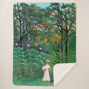 Henri Rousseau - Woman Walking in an Exotic Forest Sherpa Blanket