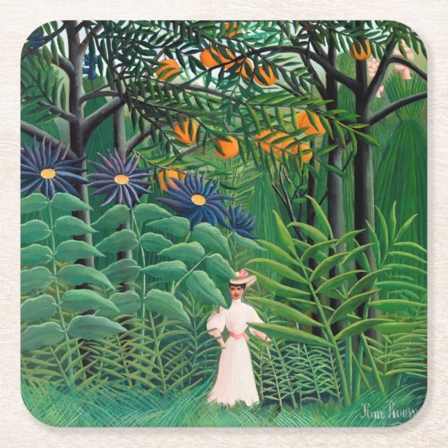 Henri Rousseau - Woman Walking in an Exotic Forest Square Paper Coaster (Front)