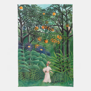 Henri Rousseau - Woman Walking in an Exotic Forest Tea Towel