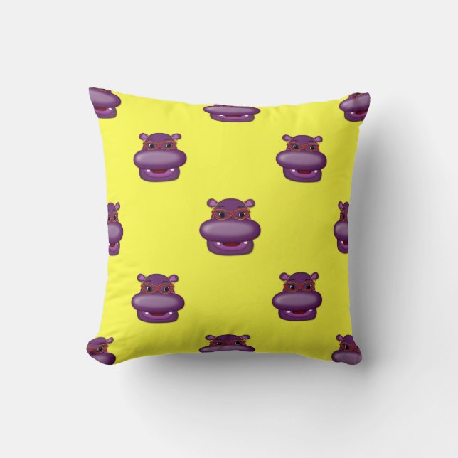 Henrietta Hippo Head Throw Pillow-Yellow Cushion (Front)