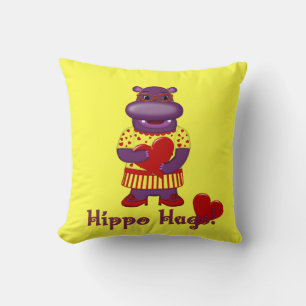 Henrietta Hippo Hugs Throw Pillow-Yellow Cushion