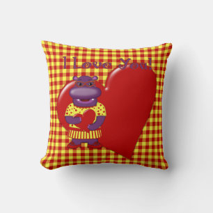 Henrietta Hippo Plaid Pillow-Red-Yellow Cushion