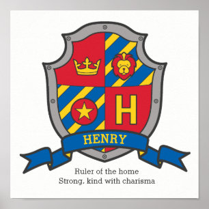 Henry boys name meaning heraldry shield poster
