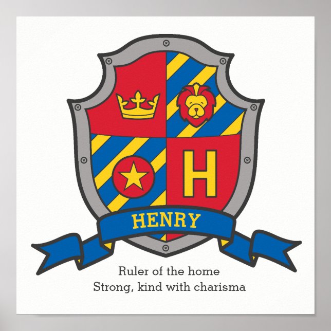 Henry boys name meaning heraldry shield poster (Front)