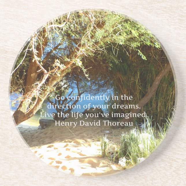 Henry David Thoreau Motivational Dream Quotation Coaster (Front)
