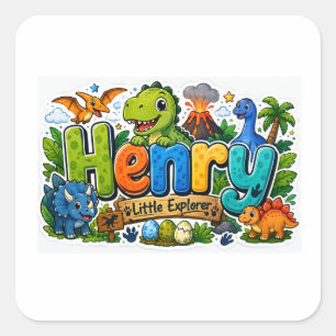 Henry Explorer Dinosaur Personalised Stricker Square Sticker