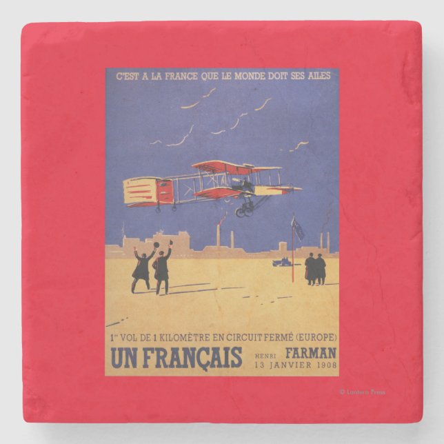 Henry Farman Flies at Issy-les-Moulineaux Stone Coaster (Front)