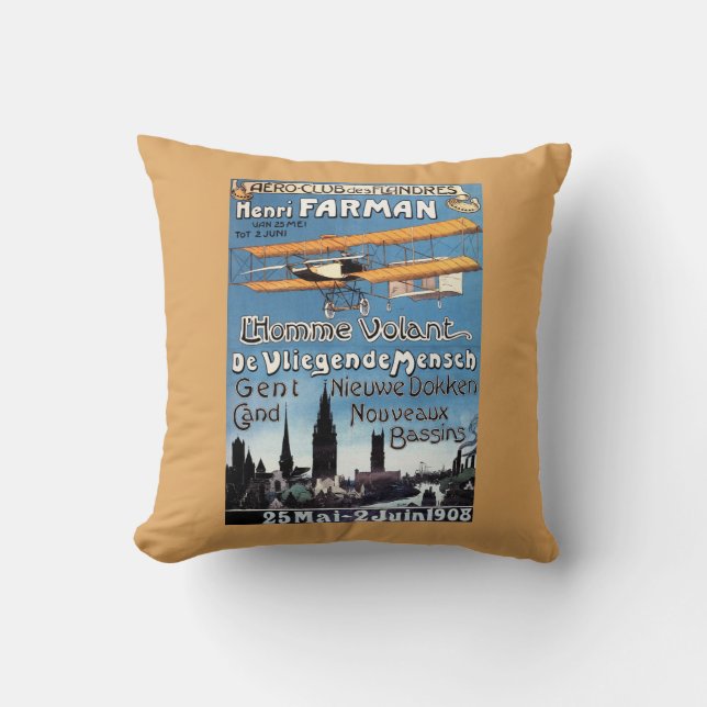 Henry Farman Flies the Flying Man Promo Poster Cushion (Front)