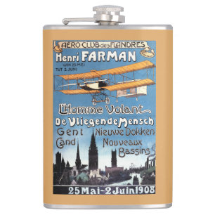 Henry Farman Flies the Flying Man Promo Poster Hip Flask