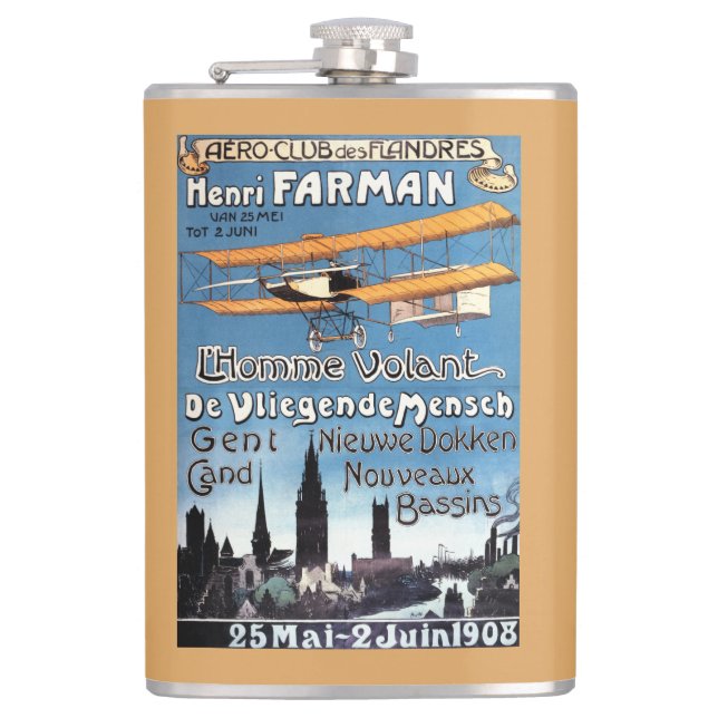 Henry Farman Flies the Flying Man Promo Poster Hip Flask (Front)