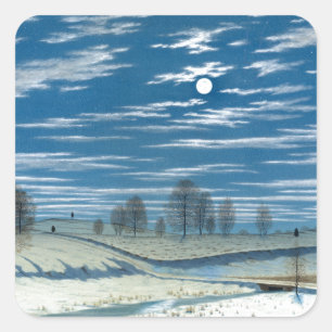 Henry Farrer Winter Scene in Moonlight Square Sticker