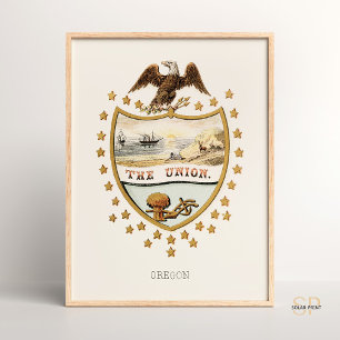 Henry Mitchell Oregon State Coat of Arms 1876 Rare Poster