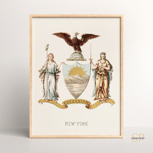 Henry Mitchell's New York State Coat of Arms Rare Poster