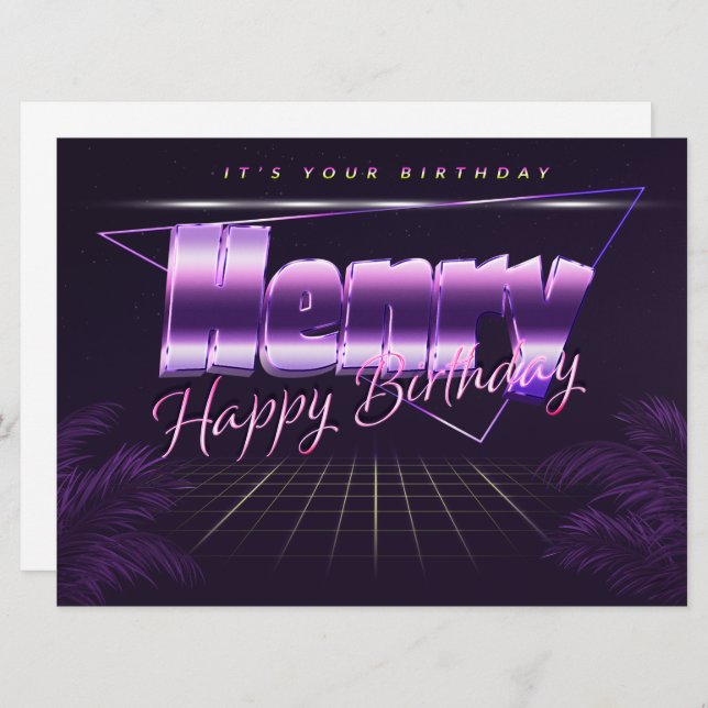Henry Name First Name purla retro card birthday (Front/Back)