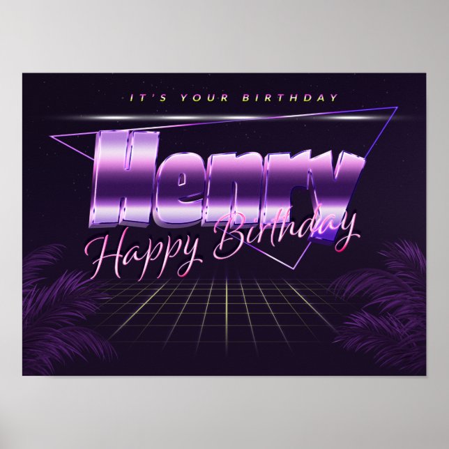 Henry Name Vorname lila retro Poster Geburtstag (Front)