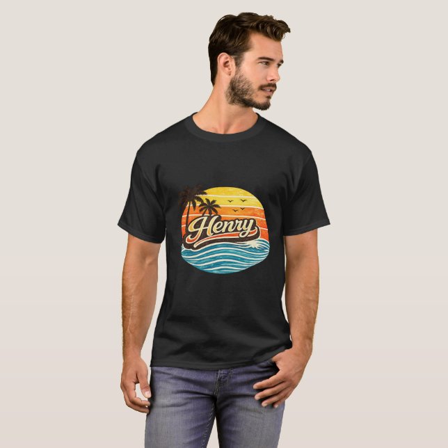 Henry Retro Sunset Name Design T-Shirt (Front Full)