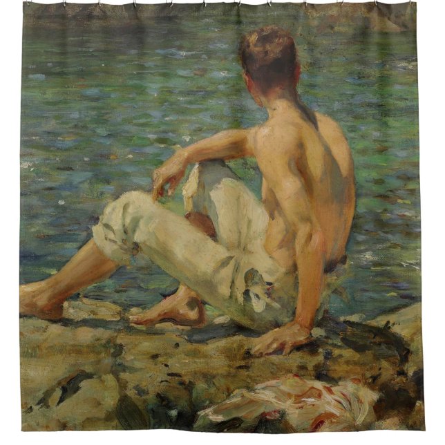 Henry Scott Tuke Gold And Green Shower Curtain (Front)