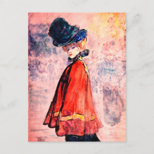Henry Somm – Elegant In Red Cape Postcard