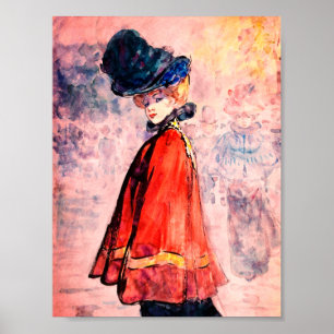Henry Somm – Elegant In Red Cape   Poster