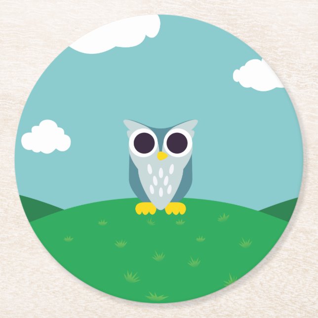 Henry the Owl Round Paper Coaster (Front)