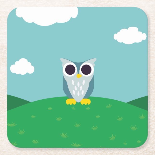 Henry the Owl Square Paper Coaster (Front)