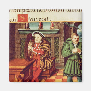 Henry VIII Playing a Harp with his Fool Wil Magnet