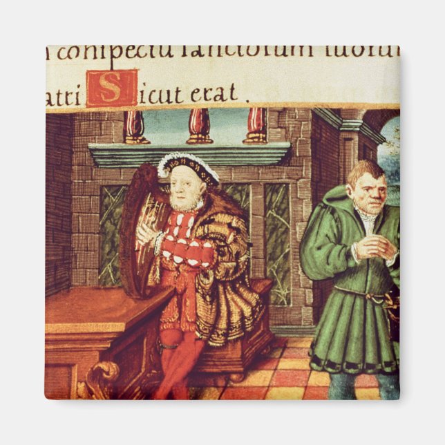 Henry VIII Playing a Harp with his Fool Wil Magnet (Front)